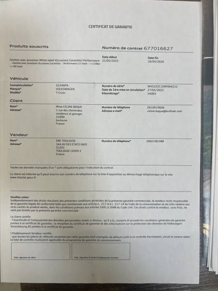 Volkswagen T-Cross 110 ch de 2022 boite manuelle avec 62 900 km en vente d'occasion à Toulouse