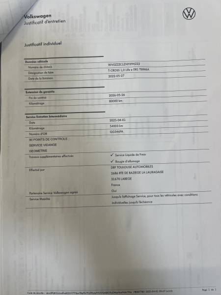 Volkswagen T-Cross 110 ch de 2022 boite manuelle avec 62 900 km en vente d'occasion à Toulouse